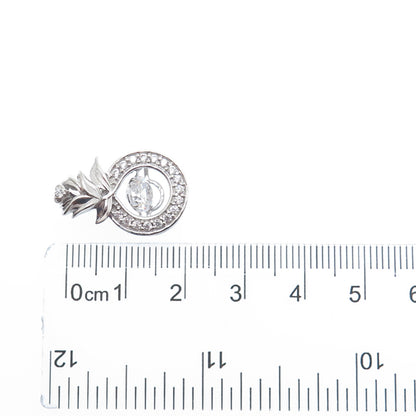 925 Sterling Silver Round-Cut C Z Rose Flower Minimalist Charm Slide Pendant
