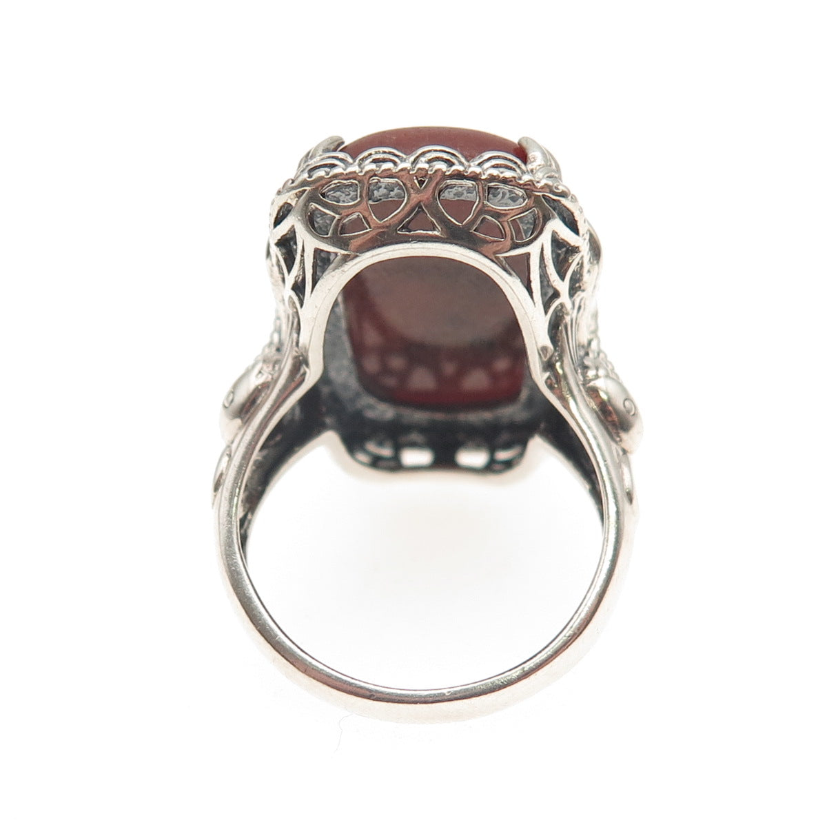 JOY 925 Sterling Silver Vintage Real Red Aventurine Fish Oxidized Ring Size 8.25