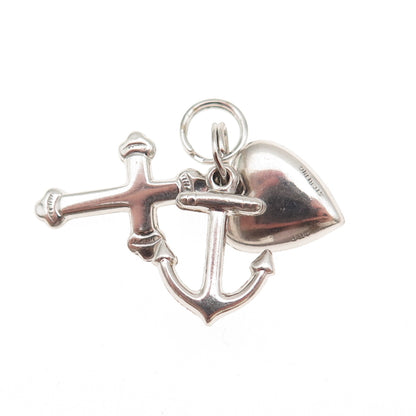 J.M. FISHER 925 Sterling Silver Vintage Heart Cross Anchor Mini Charm Pendant