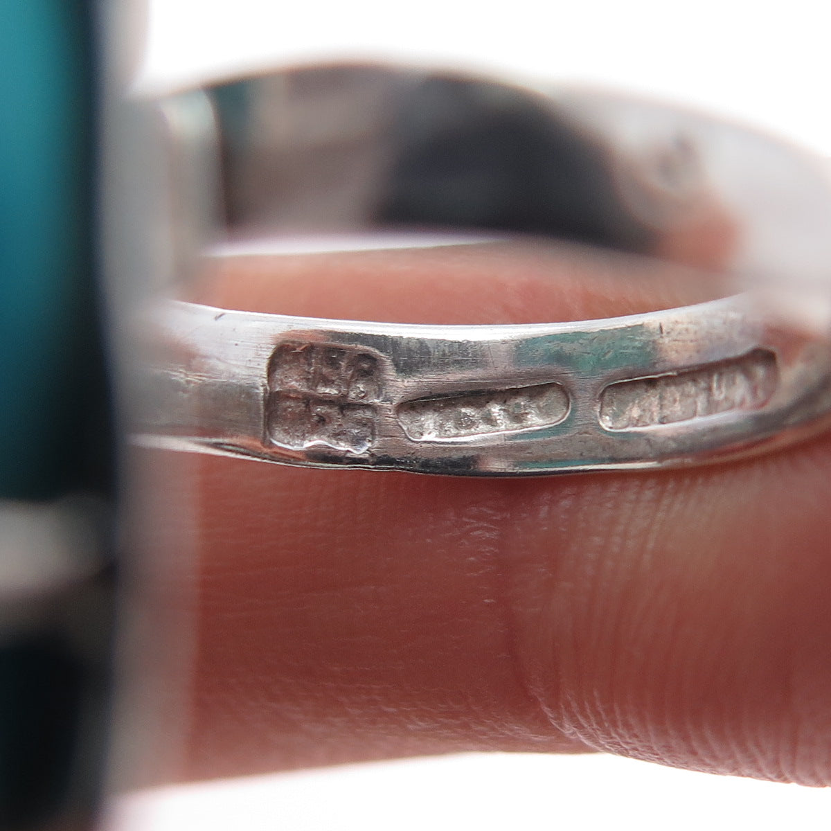 925 Sterling Silver Vintage HOB Mexico Real Turquoise Adjustable Ring Size 7.5