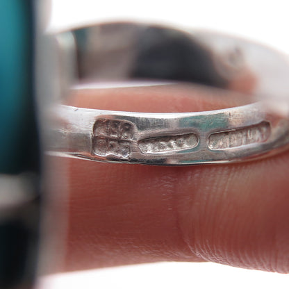 925 Sterling Silver Vintage HOB Mexico Real Turquoise Adjustable Ring Size 7.5