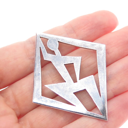 STELLA POPOWSKI Sterling Silver Vintage Mexico Abstract Man Oxidized Pin Brooch