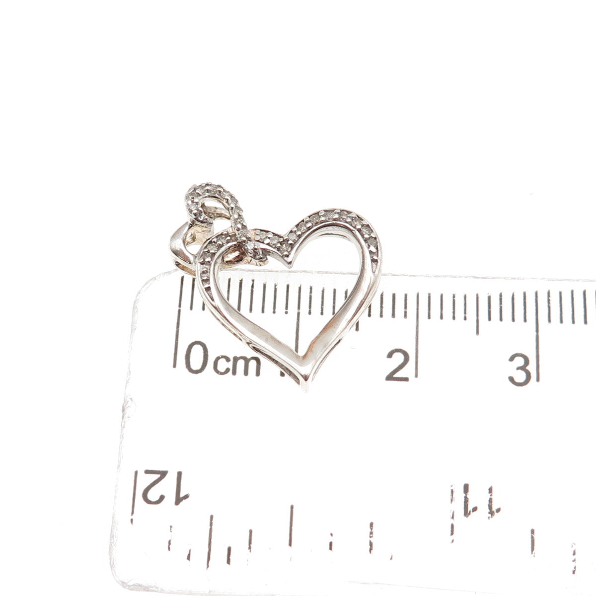 925 Sterling Silver Real Diamond Double Heart Mini Slide Charm Pendant