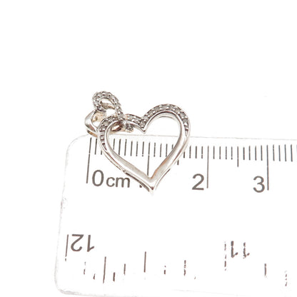 925 Sterling Silver Real Diamond Double Heart Mini Slide Charm Pendant
