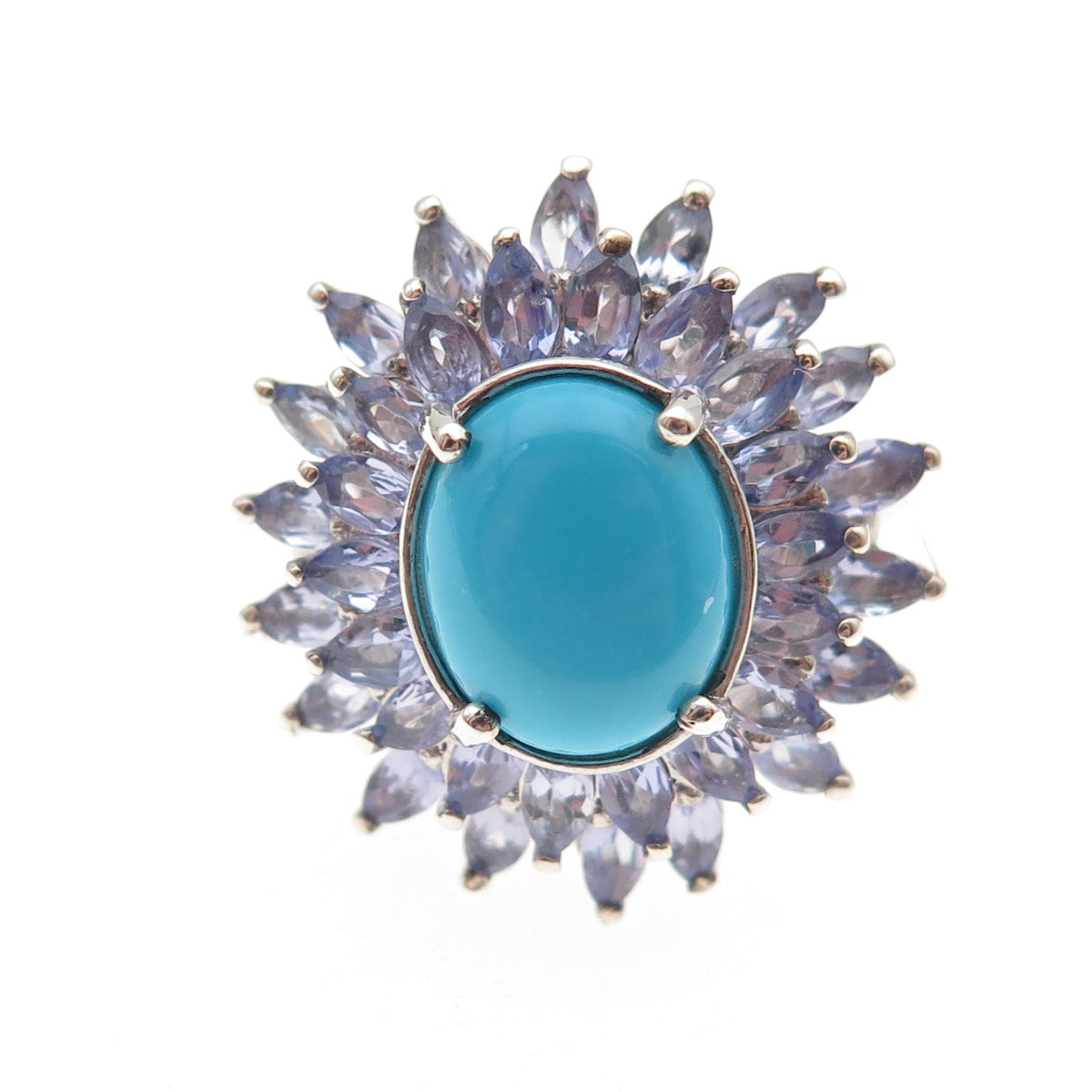 D'Joy 925 Sterling Silver Real Sleeping Beauty Turquoise & Tanzanite Ring Size 8