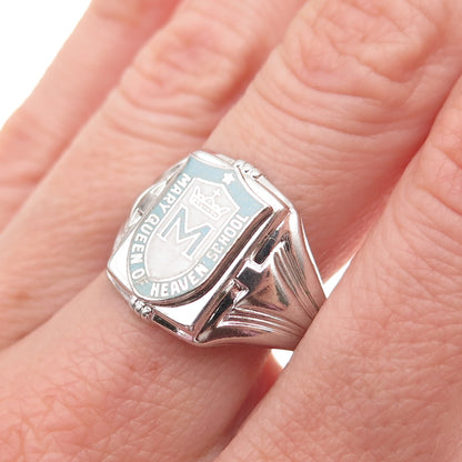 SK&F Sterling Silver Vintage Enamel Mary Queen of Heaven School Ring Size 8.25
