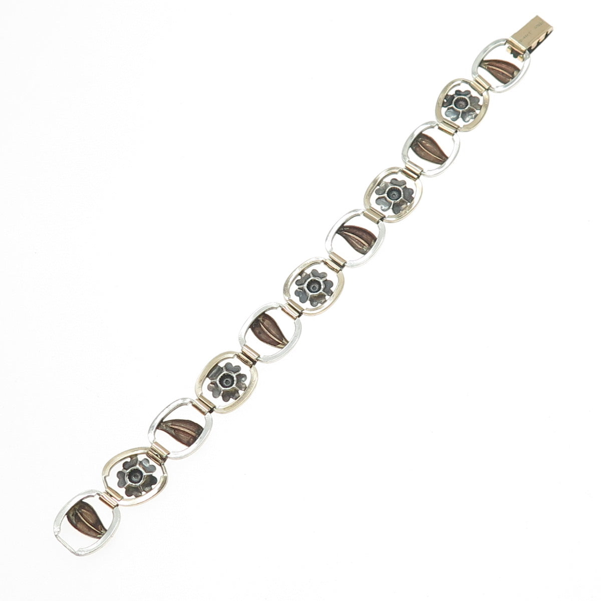 925 Sterling Silver 1/20 10K Gold Filled Antique Art Deco Flower Bracelet 7"