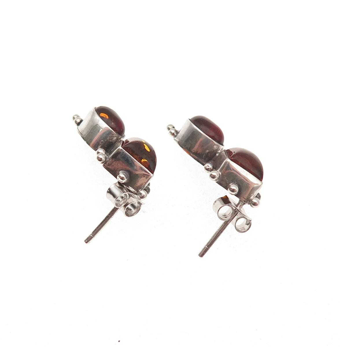 925 Sterling Silver Vintage Real Amber Oxidized Earrings