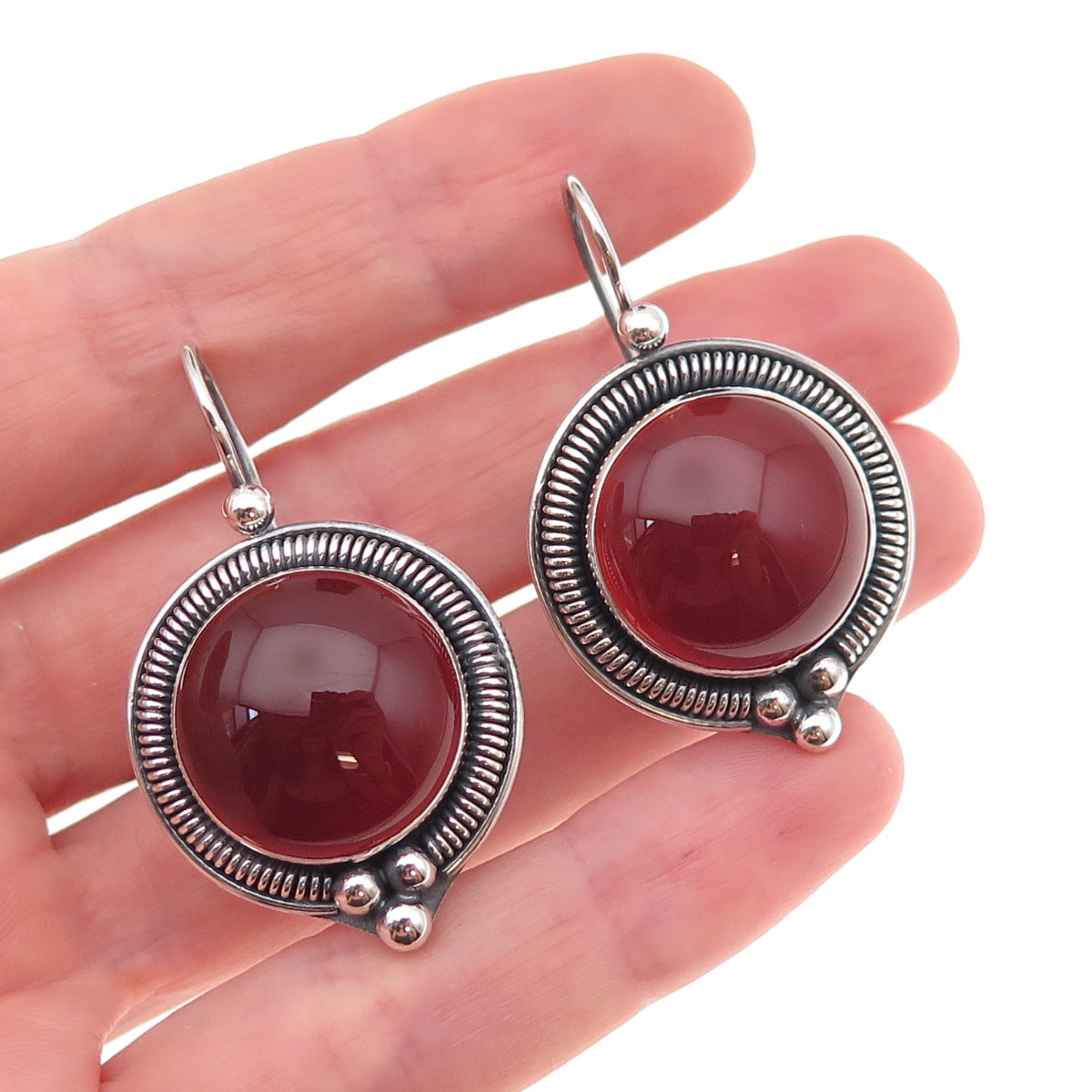 925 Sterling Silver Vintage Real Carnelian Modernist Oxidized Earrings