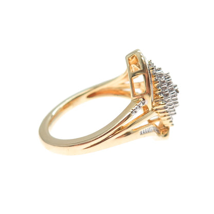 SUN 925 Sterling Silver Gold Plated Real Round-Cut Diamond Ring Size 7.25