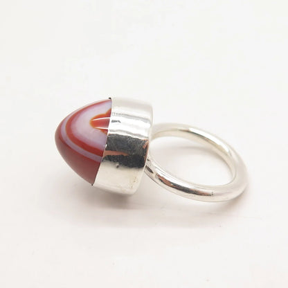 925 Sterling Silver Vintage Real Agate Gemstone Ring Size 4.25