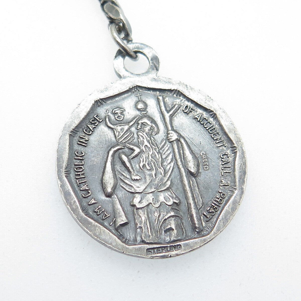 925 Sterling Silver Antique Art Deco St. Peter Emergency OxidizedKey Fob Chain