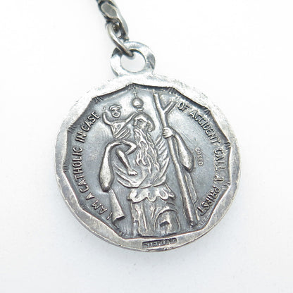 925 Sterling Silver Antique Art Deco St. Peter Emergency OxidizedKey Fob Chain