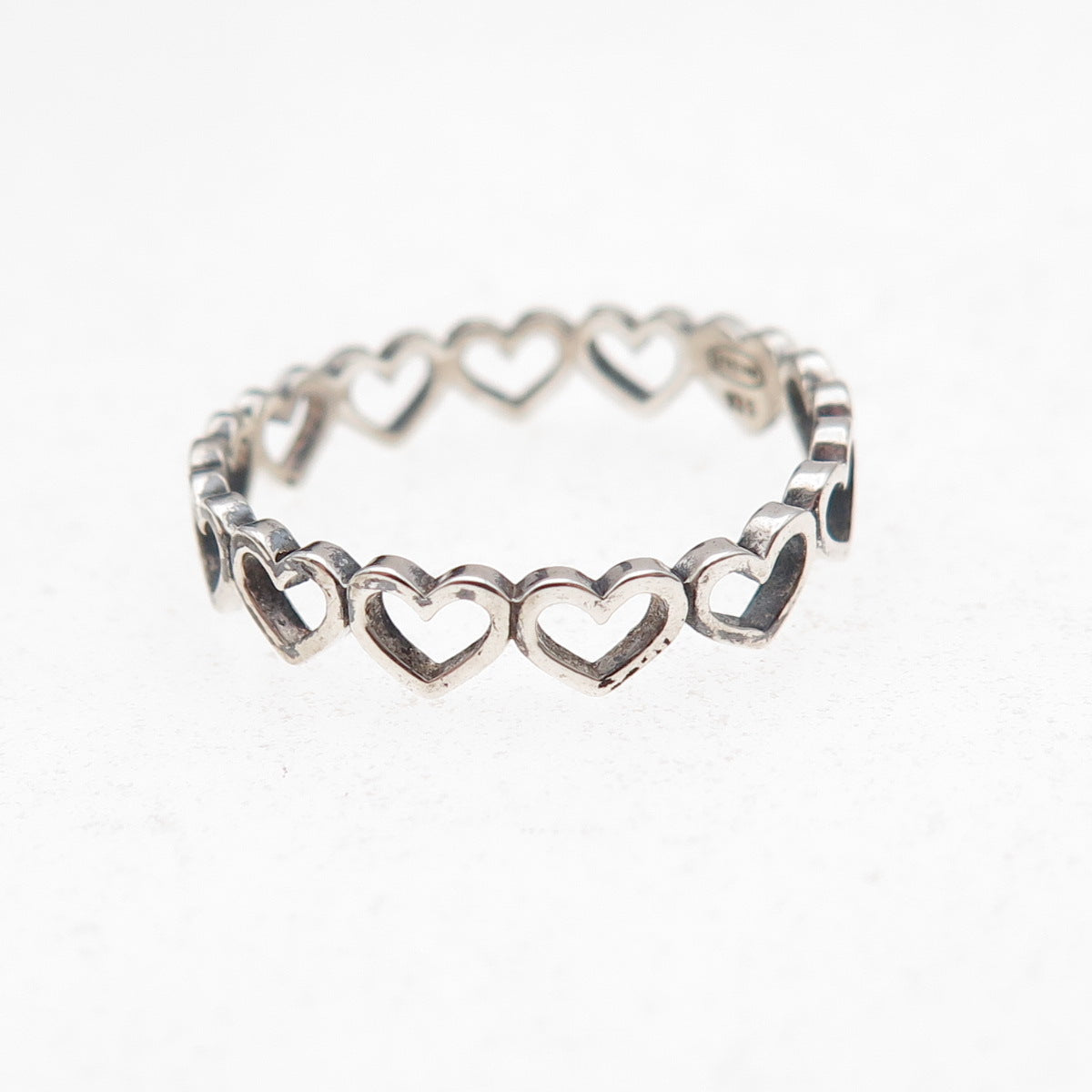 Ste Bee 925 Sterling Silver Vintage Heart All Around Oxidized Band Ring Size 6.5