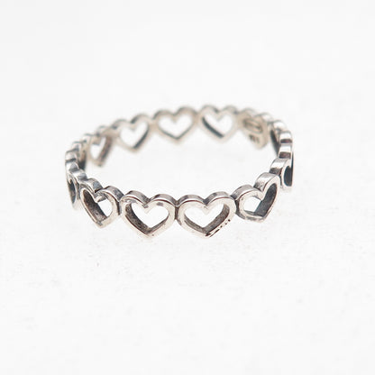 Ste Bee 925 Sterling Silver Vintage Heart All Around Oxidized Band Ring Size 6.5