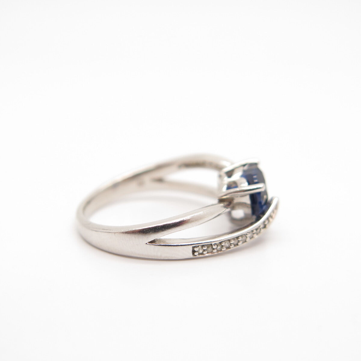 925 Sterling Silver Real White Diamond & Lab-Created Sapphire Heart Ring Size 6