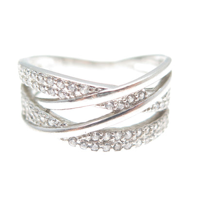 925 Sterling Silver Round-Cut C Z Crisscross Ring Size 6