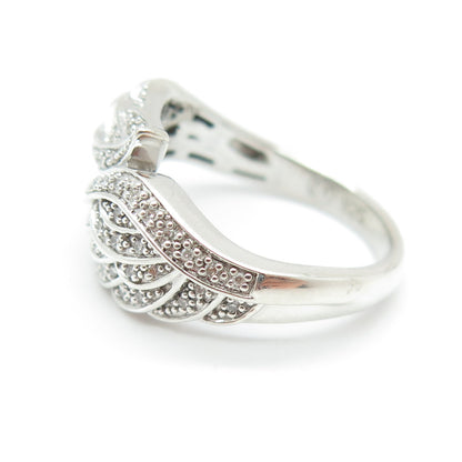 925 Sterling Silver Real Round-Cut Diamond Angel Wing Ring Size 7