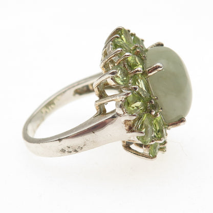 925 Sterling Silver Real Jade & Peridot Cluster Ring Size 8.25