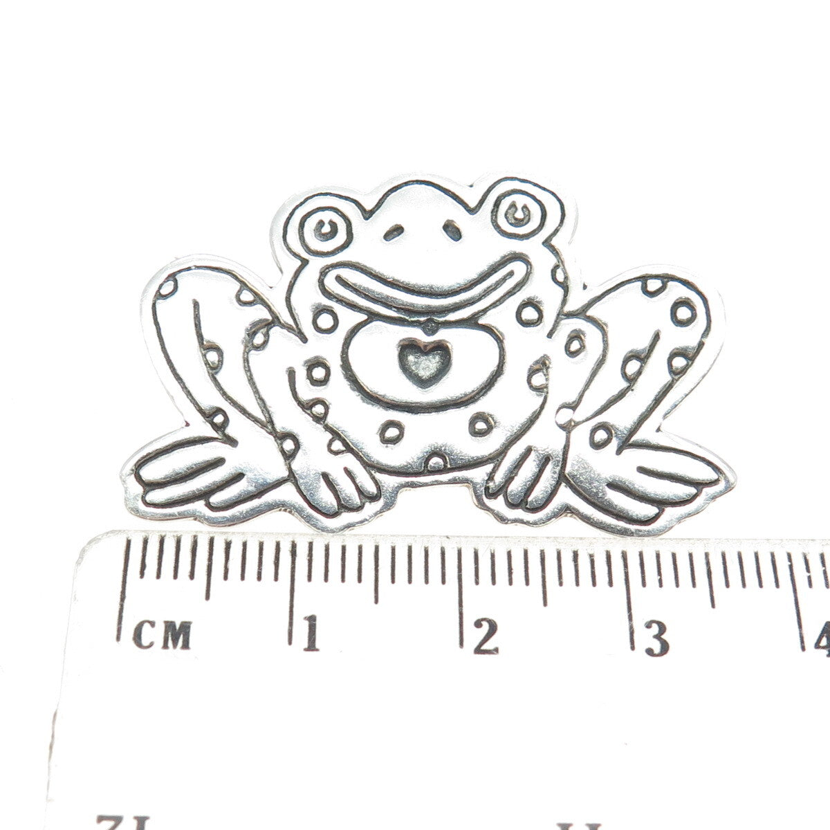 925 Sterling Silver Vintage Mexico Frog Heart Lucky Pin Brooch