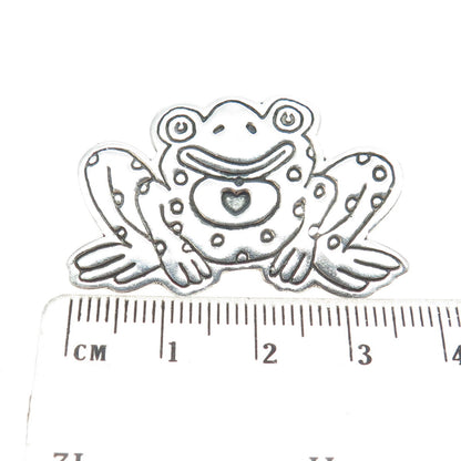 925 Sterling Silver Vintage Mexico Frog Heart Lucky Pin Brooch