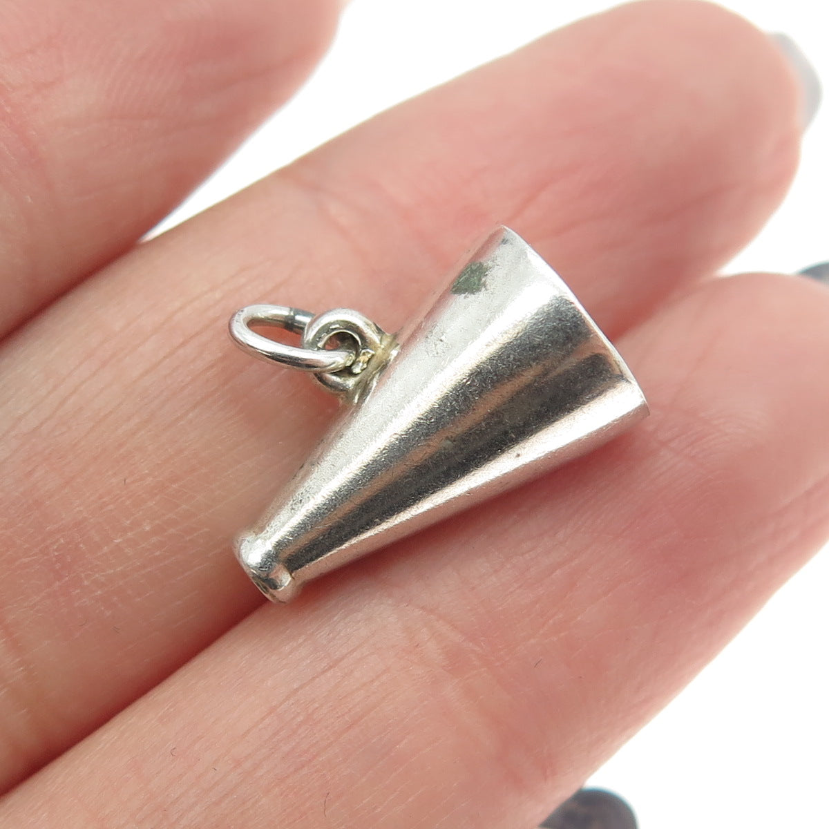 925 Sterling Silver Antique Art Deco Cheerleader Megaphone Charm Pendant