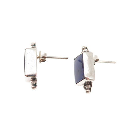 925 Sterling Silver Vintage Real Lapis Lazuli Beaded Earrings