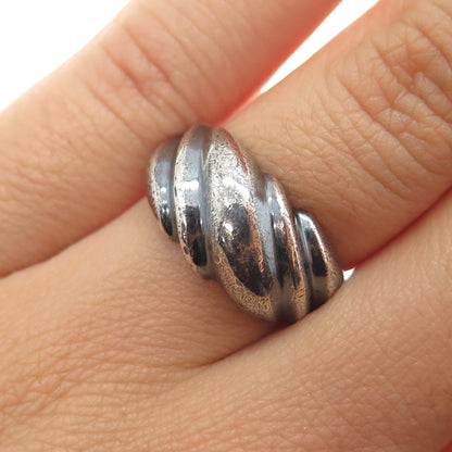 925 Sterling Silver Vintage Italy Modernist Oxidized Ring Size 6.5