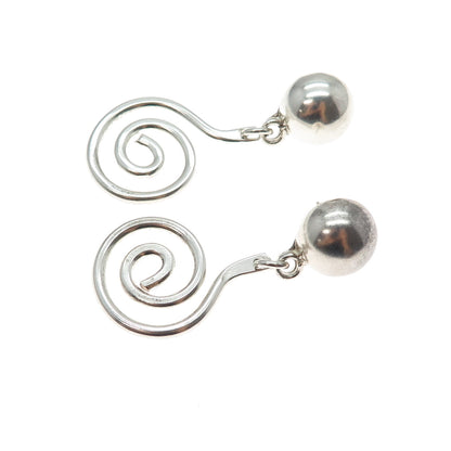 925 Sterling Silver Vintage Modernist Spiral Drop Earrings