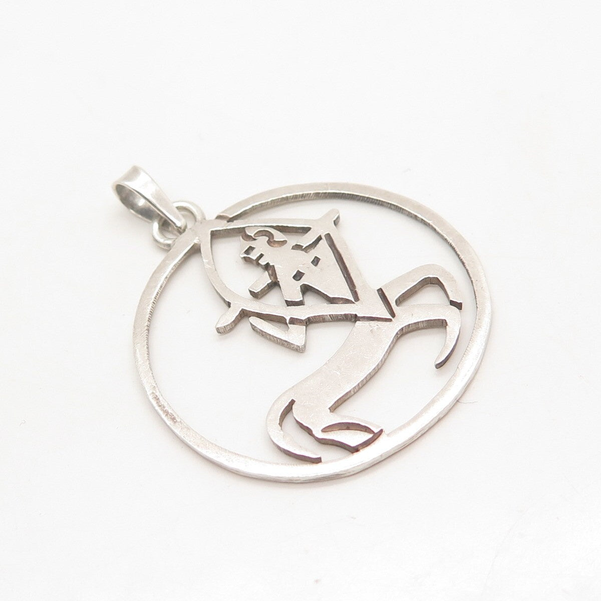 925 Sterling Silver Vintage Mexico "Sagittarius" Zodiac Sign Round Pendant