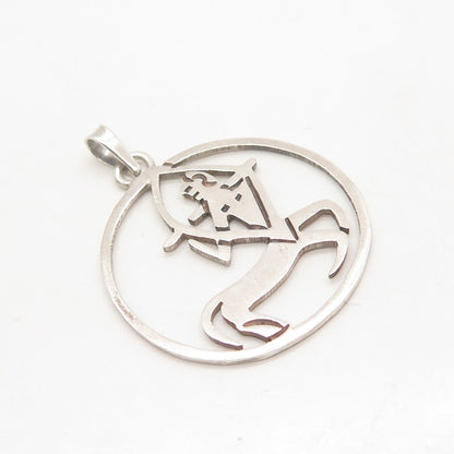 925 Sterling Silver Vintage Mexico "Sagittarius" Zodiac Sign Round Pendant