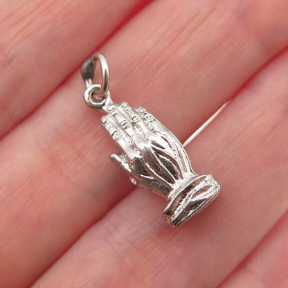 925 Sterling Silver Vintage Prayer Hands Religious Mini Charm Pendant