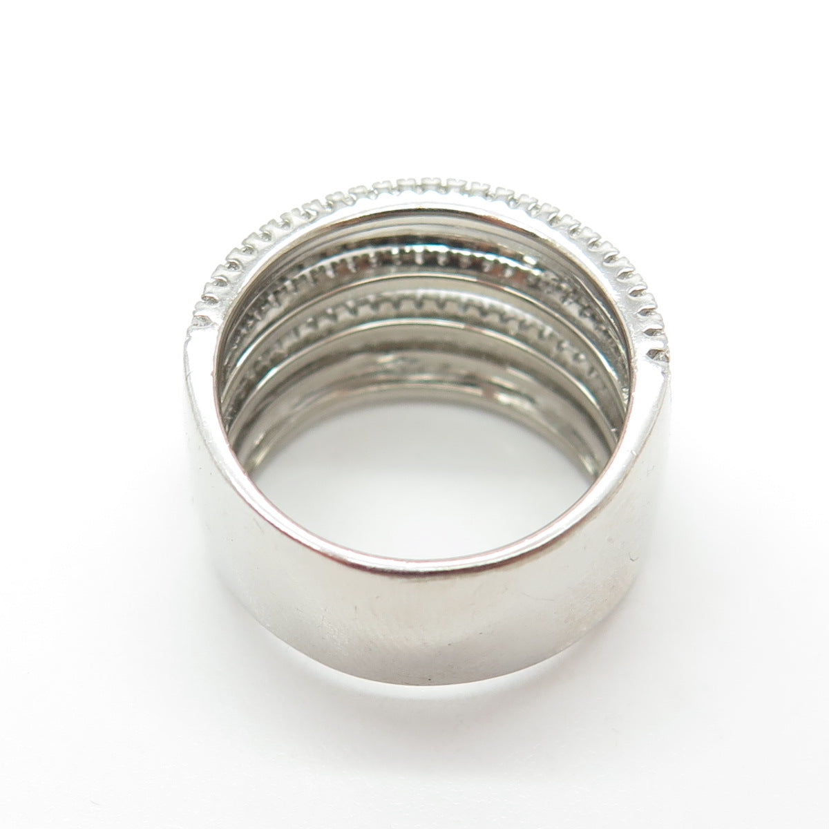 KLEO 925 Sterling Silver Round-Cut C Z Multi-Row Ring Size 7.25