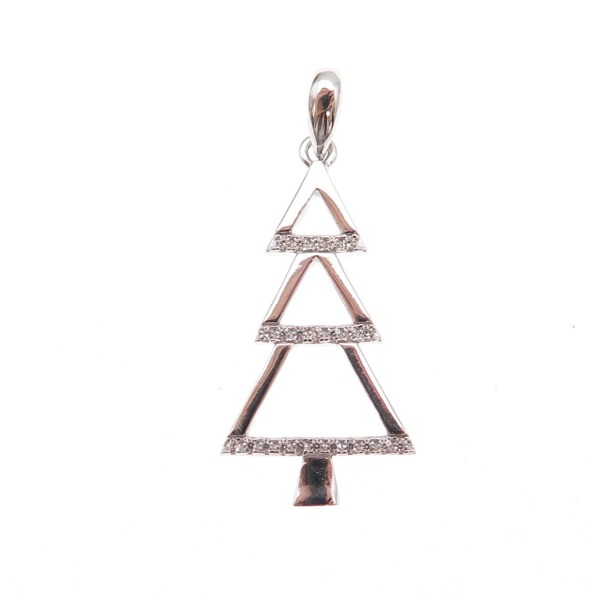 925 Sterling Silver Round-Cut C Z Christmas Tree Charm Pendant