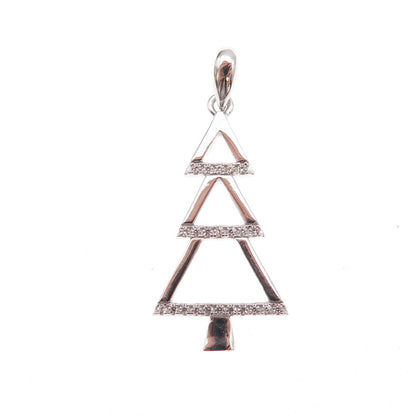 925 Sterling Silver Round-Cut C Z Christmas Tree Charm Pendant
