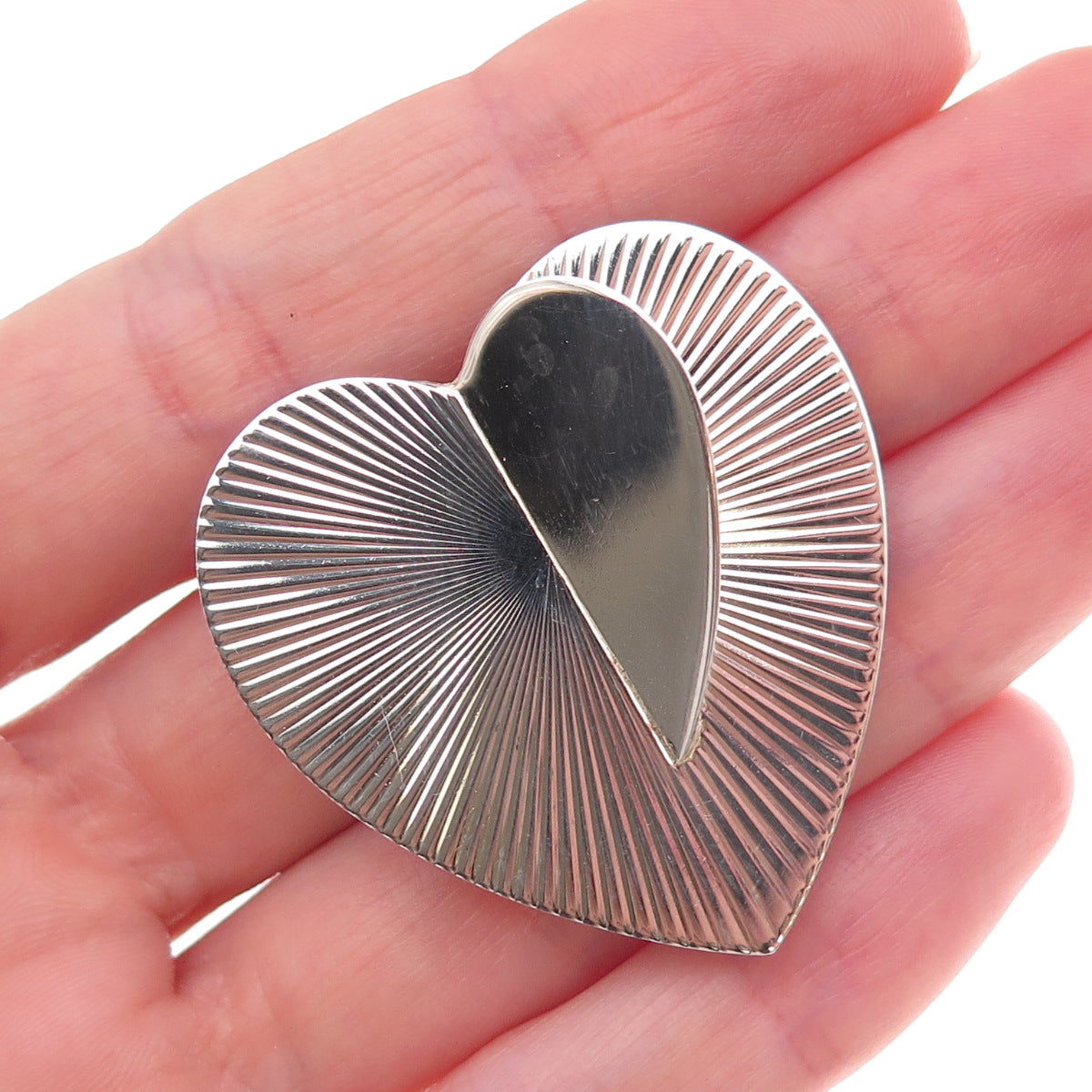 925 Sterling Silver Vintage EDI Modernist Heart Pin Brooch