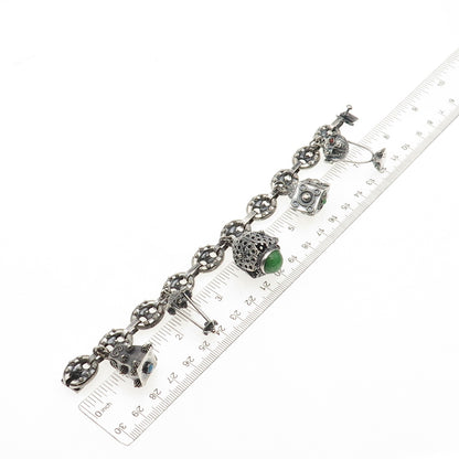 800 Silver Antique Art Deco Italian Etruscan Revival Charm Bracelet 7.25"