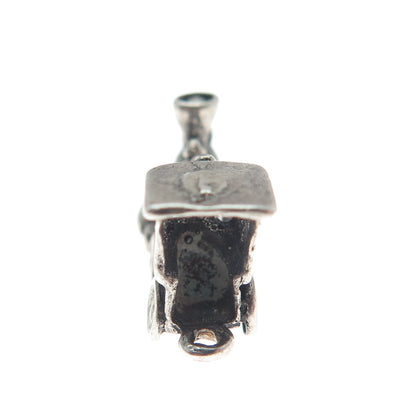 925 Sterling Silver Vintage Steam Train 3D Oxidized Pendant