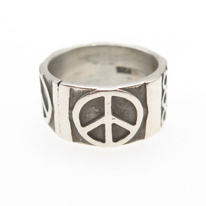 925 Sterling Silver Vintage Peace Symbol Oxidized Band Ring Size 6