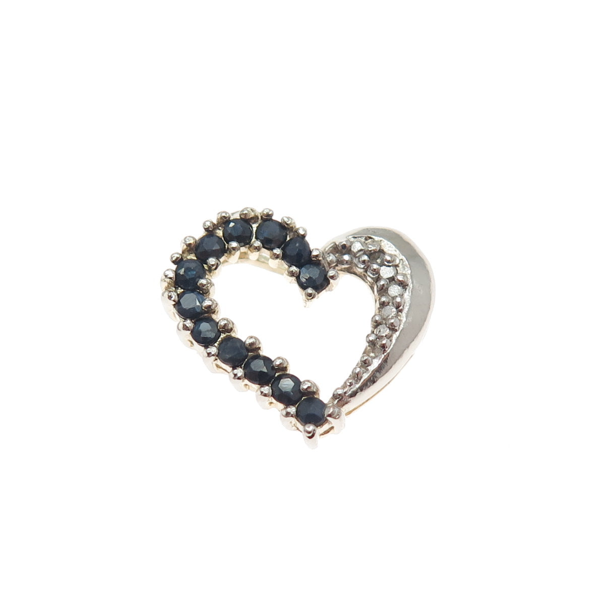 925 Sterling Silver 2-Tone Real Diamond Accent Sapphire Heart Mini Slide Pendant