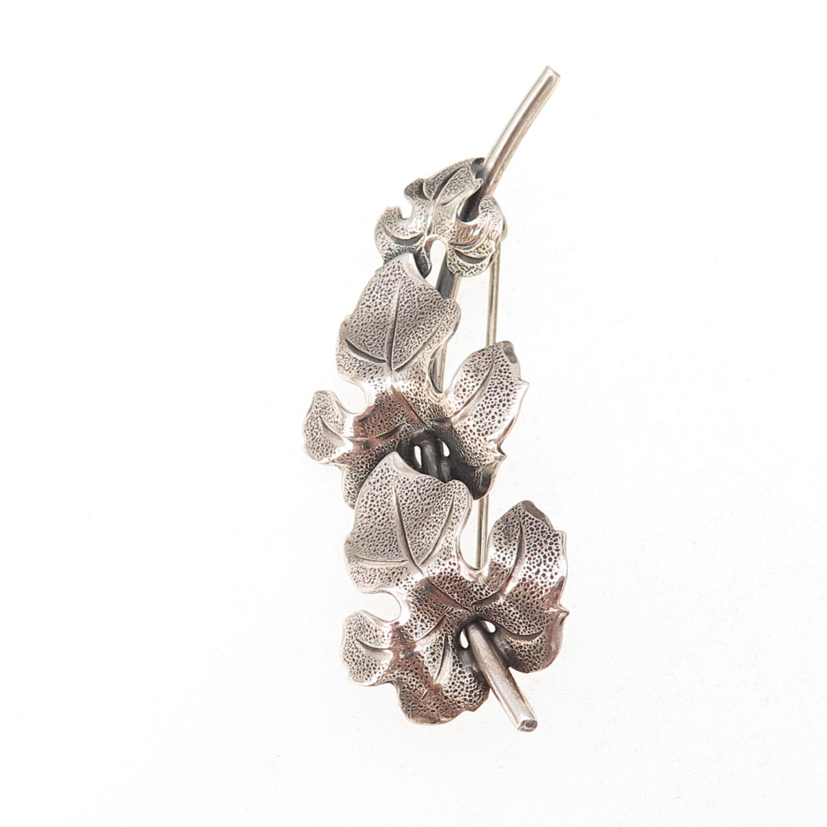 Beau 925 Sterling Silver Antique Art Deco Floral Oxidized Pin Brooch