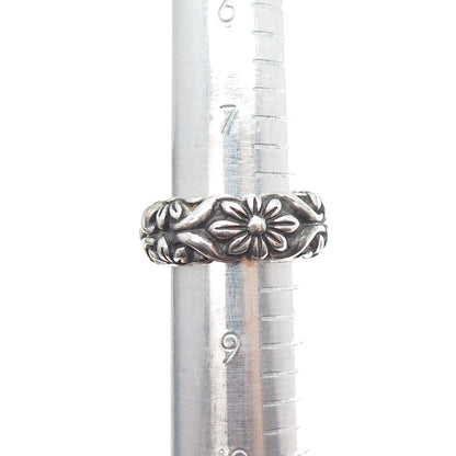 925 Sterling Silver Vintage Flower Oxidized Band Ring Size 8.25