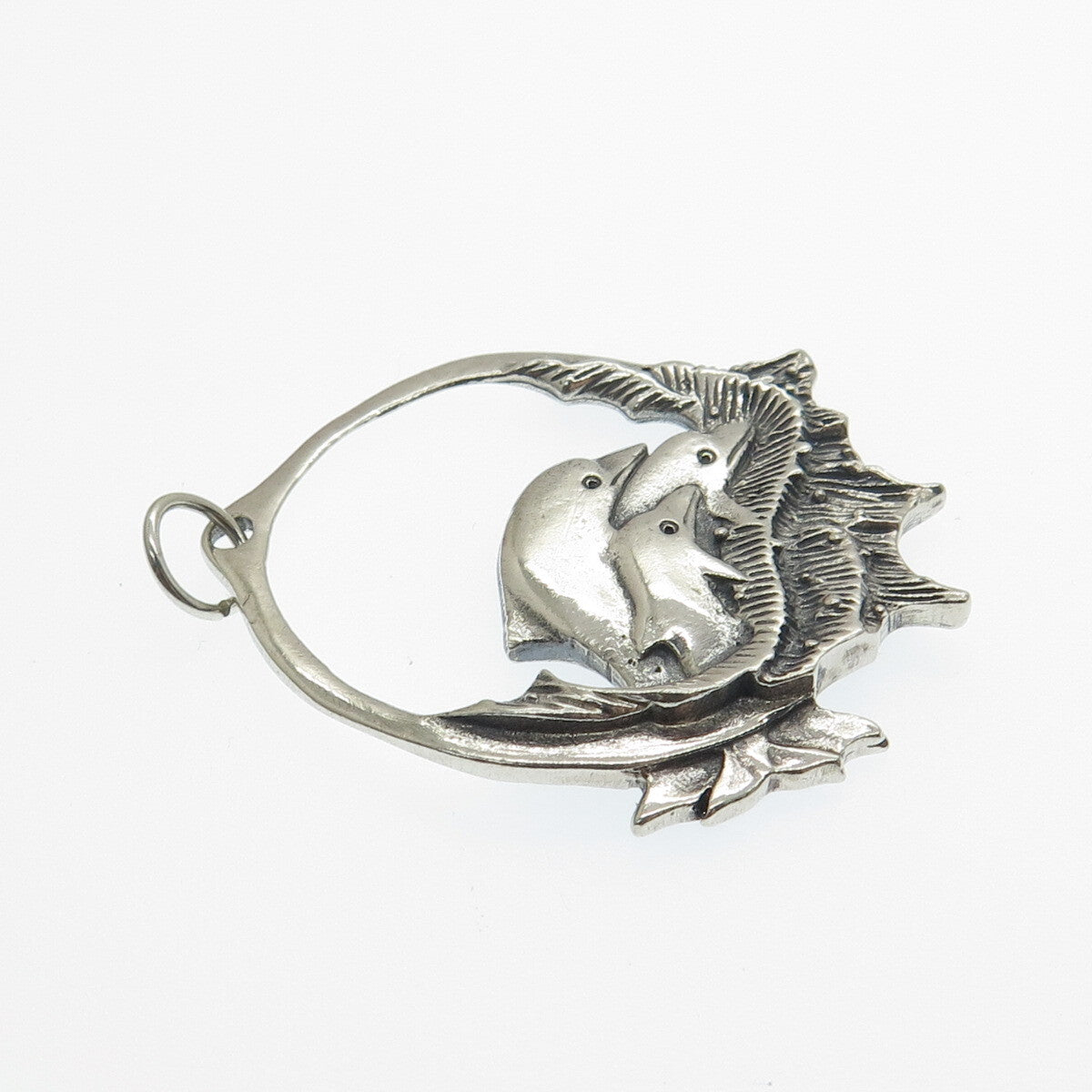 925 Sterling Silver Vintage Dolphin Family Oxidized Pendant