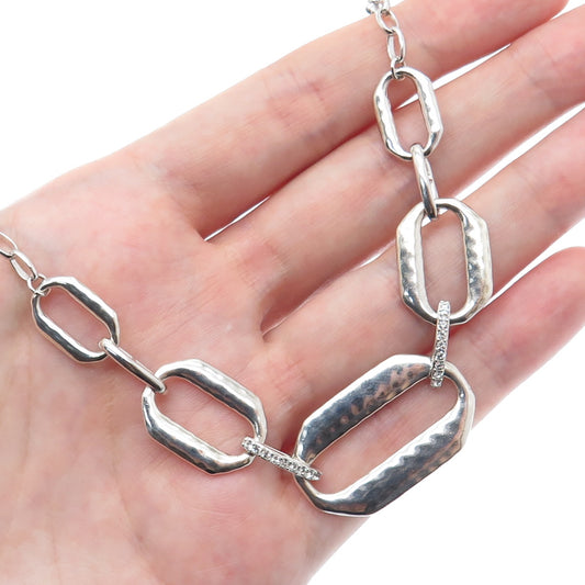JUDITH JACK 925 Sterling Silver Vintage Real Marcasite C Z Chain Necklace 15-18"