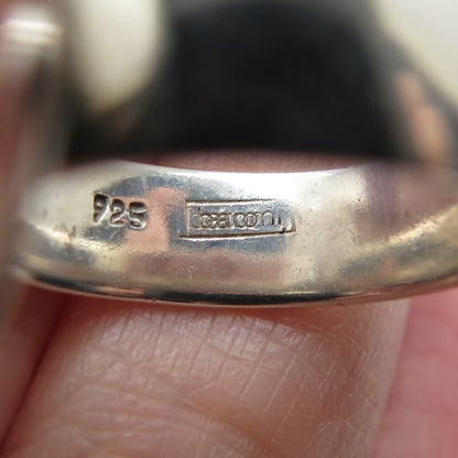 BARONI 925 Sterling Silver Vintage Real Pearl Modernist Hammered Ring Size 7.25