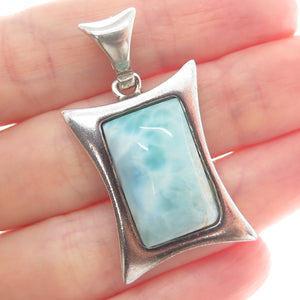 925 Sterling Silver Vintage Real Larimar Gemstone Modernist Pendant