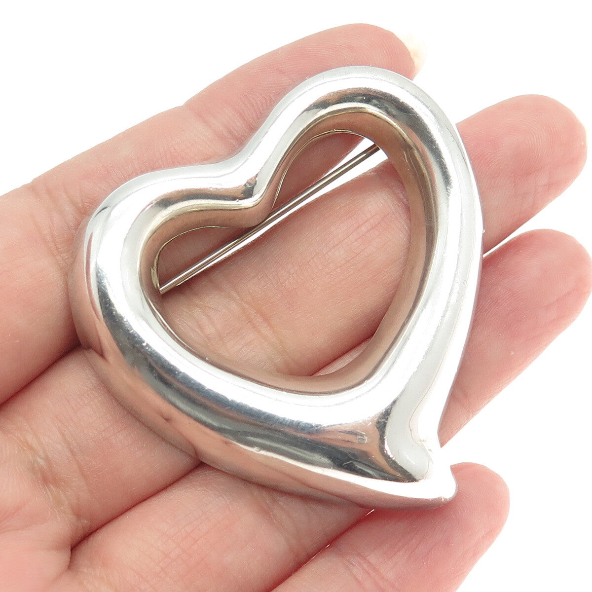 925 Sterling Silver Vintage Mexico Open Heart Pin Brooch