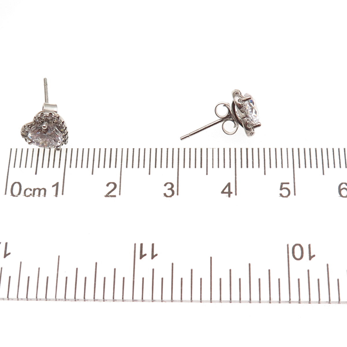 925 Sterling Silver Round-Cut C Z Heart Stud Earrings