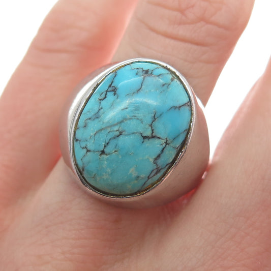 UNCAS 925 Sterling Silver Antique Art Deco Real Cabochon Turquoise Ring Size 11