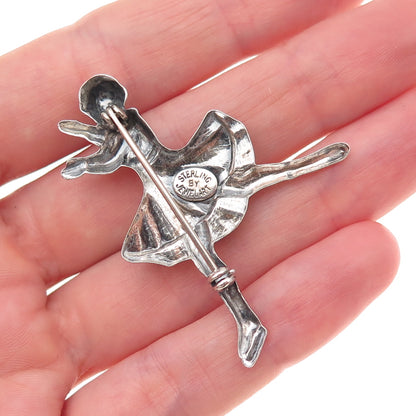 JewelArt 925 Sterling Silver Vintage Ice Skater Oxidized Pin Brooch